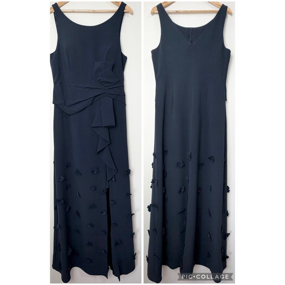 Lotus Threads NYC Formal Gown Navy Blue Floral Appliqué Women’s 14 NWT